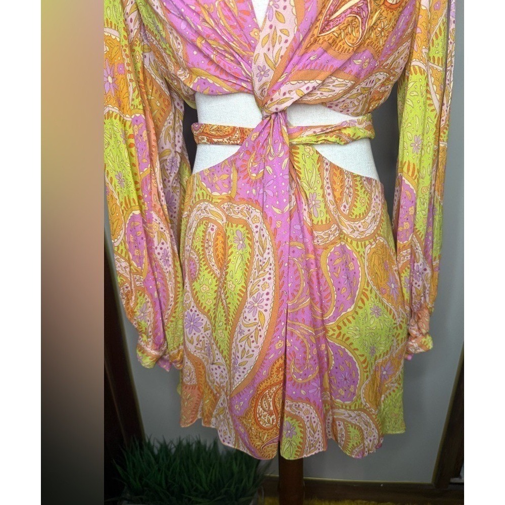 Zara Paisley Cutout Mini Dress NWT‎ Boho Festival Y2K Balloon Sleeve S - Picture 4 of 10